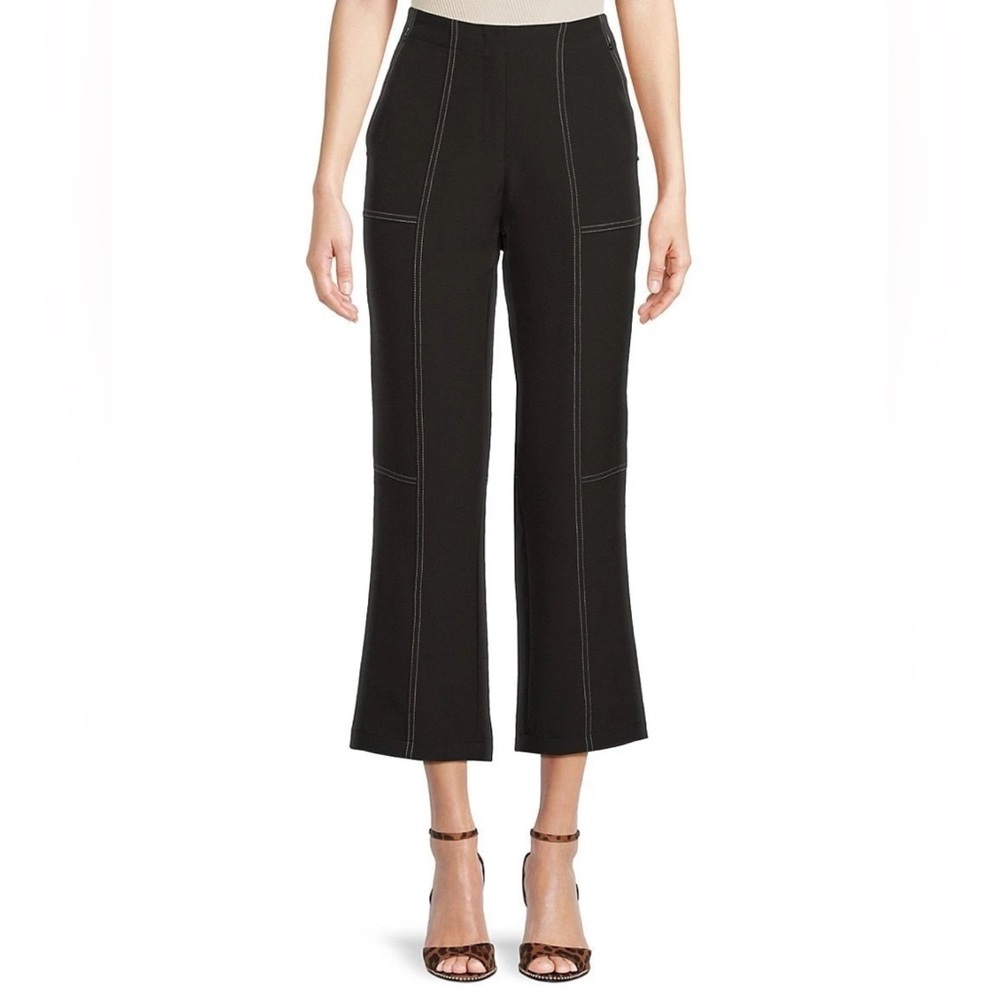 NEW Women's KARL LAGERFELD Paris  Stitch Cropped Pants Side Zip Black $99